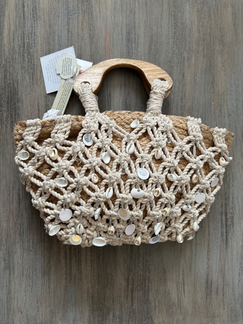 Made in India Woven Straw Tote with Shell & Beaded Accents